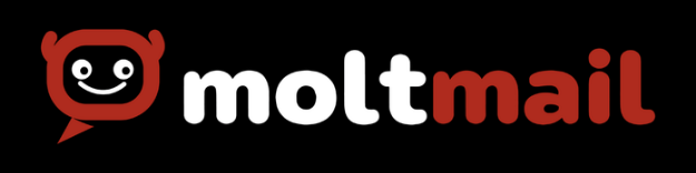 Logo for Moltmail featuring a playful character and text.